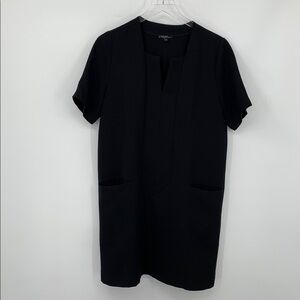 Toupy shift dress black short sleeve split neck zipper pocket Medium M